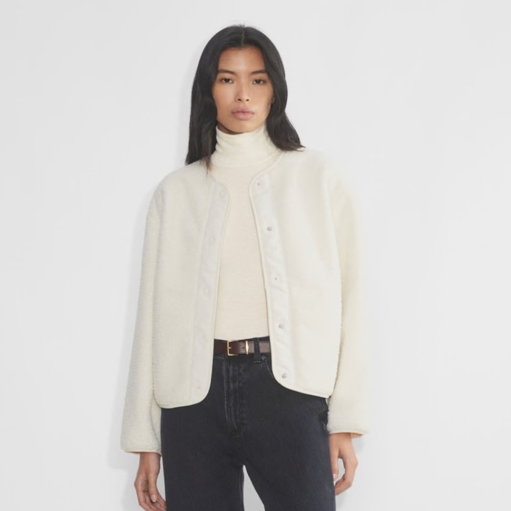 Wilfred Cream Faux Shearling Snap-Front Jacket
